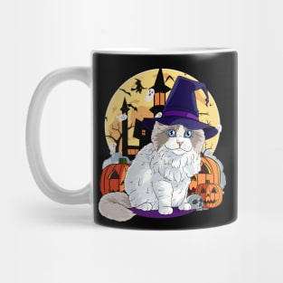 Ragdoll Cat Funny Halloween Witch Pumpkin Mug